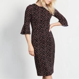 Boden Delia pop spot dress 3/4 length bell sleeves midi length dress pink dots